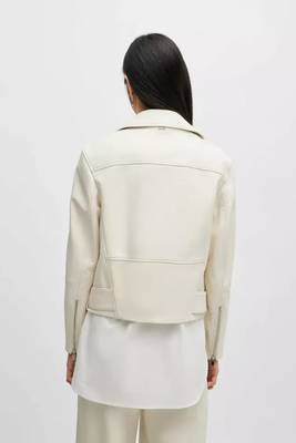 Women’s white  lambskin leather jacket -straight zipper detail & stylish look 2