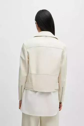 Women’s white  lambskin leather jacket -straight zipper detail & stylish look