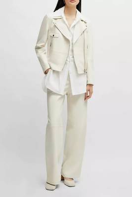 Women’s white  lambskin leather jacket -straight zipper detail & stylish look 3