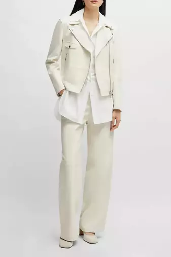 Women’s white  lambskin leather jacket -straight zipper detail & stylish look
