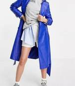Women’s tailored knee-length leather trench coat dynamic cobalt blue
