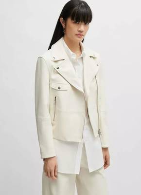 Women’s white  lambskin leather jacket -straight zipper detail & stylish look 4
