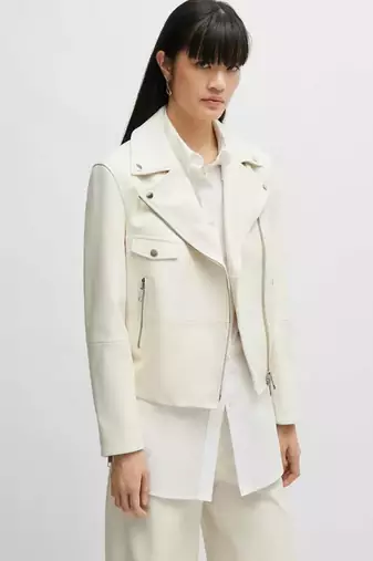 Women’s white  lambskin leather jacket -straight zipper detail & stylish look
