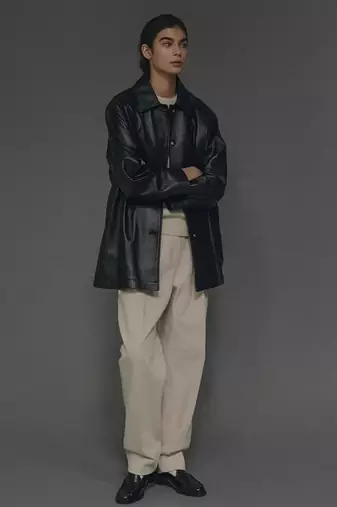 Women’s classic mid-length belted leather black trench-style coat
