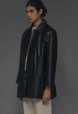 Women’s classic mid-length belted leather black trench-style coat 2