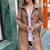 Women’s mid-length 70s-inspired leather duster coat in a burnished tan/light brown