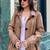 Women’s mid-length 70s-inspired leather duster coat in a burnished tan/light brown