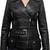 Women’s black lambskin leather jacket -asymmetrical  zipper detail & waist belt style