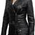 Women’s black lambskin leather jacket -asymmetrical  zipper detail & waist belt style