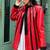 Women’s mid-length leather coat red black trench style