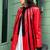 Women’s mid-length leather coat red black trench style