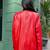 Women’s mid-length leather coat red black trench style