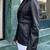 Women’s mid-length leather coat black trench style zipper coat