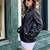 Women’s mid-length leather coat black trench style zipper coat