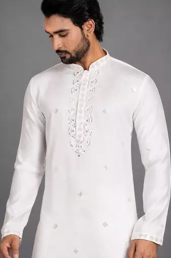 Cream art silk kurta pant