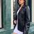 Women’s mid-length leather coat black trench style zipper coat