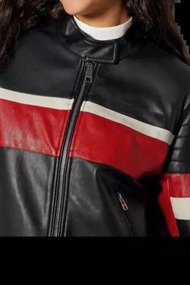Women’s black-red lambskin leather jacket biker jacket 1