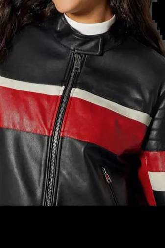 Women’s black-red lambskin leather jacket biker jacket
