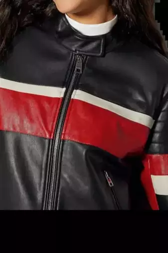 Women’s black-red lambskin leather jacket biker jacket
