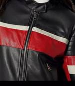 Women’s black-red lambskin leather jacket biker jacket