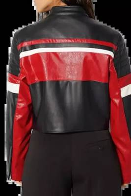 Women’s black-red lambskin leather jacket biker jacket 2