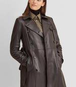 Women’s tailored mid-to-longline leather trench coat deep espresso brown