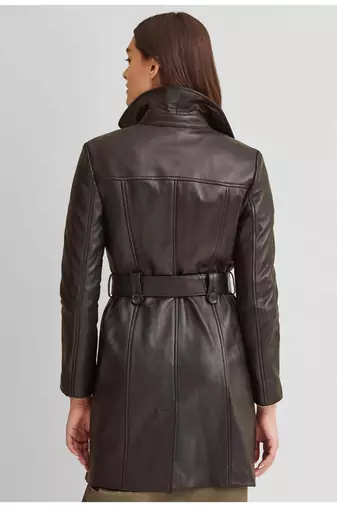 Women’s tailored mid-to-longline leather trench coat deep espresso brown
