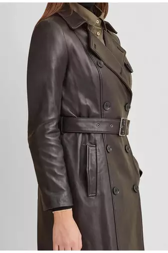 Women’s tailored mid-to-longline leather trench coat deep espresso brown