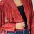 Women’s red fringe lambskin leather biker jacket