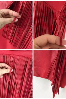 Women’s red fringe lambskin leather biker jacket 3