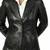 Women’s tailored mid-length leather coat black button style