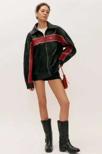 Women’s black - red lambskin leather jacket- zipper detail stylish look