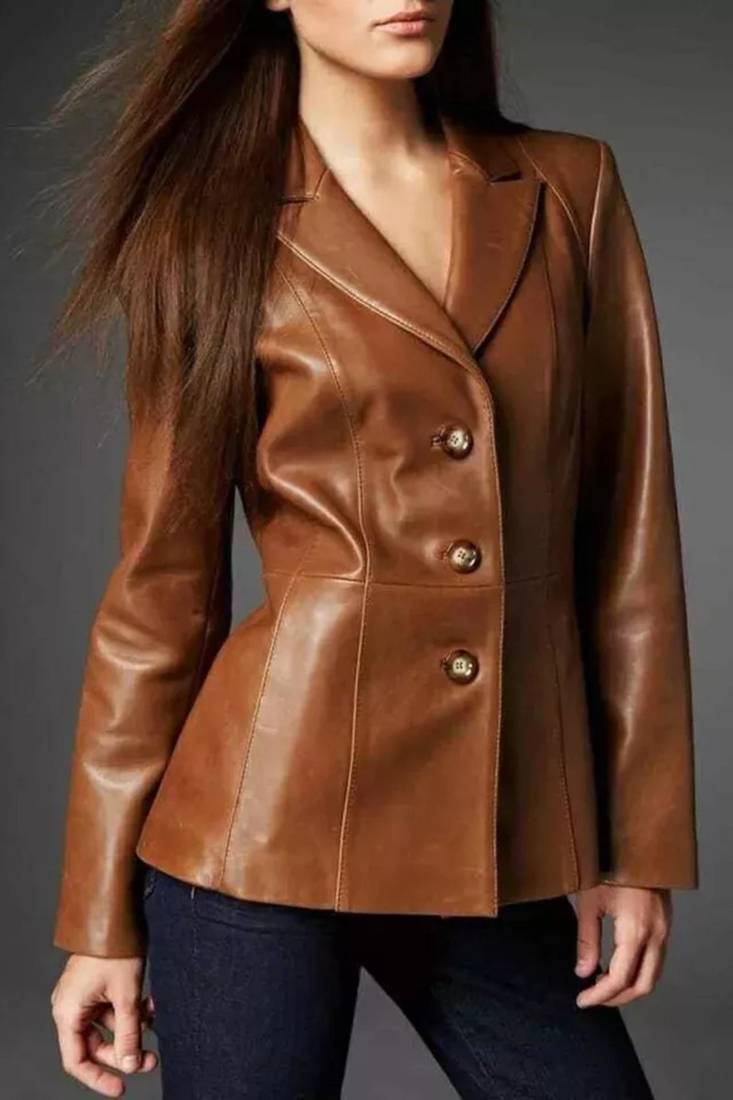 Women’s brown tailored mid-length trench style leather coat