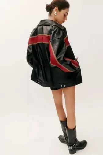 Women’s black - red lambskin leather jacket- zipper detail stylish look