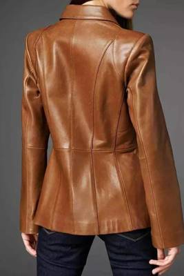 Women’s brown tailored mid-length trench style leather coat 3