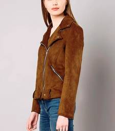 Women’s brown suede lambskin leather jacket -asymmetrical zipper