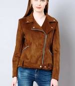 Women’s brown suede lambskin leather jacket -asymmetrical zipper