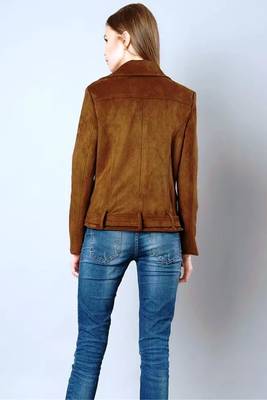 Women’s brown suede lambskin leather jacket -asymmetrical zipper 3