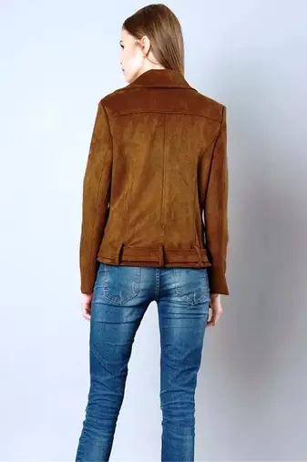Women’s brown suede lambskin leather jacket -asymmetrical zipper
