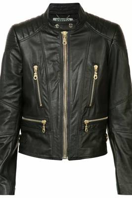 Women’s black lambskin leather jacket - 4 zip pockets detailing 1