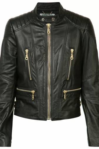 Women’s black lambskin leather jacket - 4 zip pockets detailing