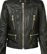Women’s black lambskin leather jacket - 4 zip pockets detailing