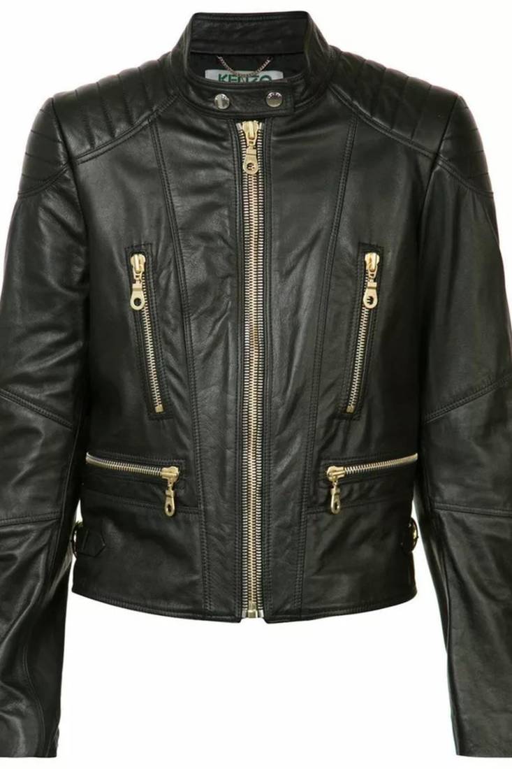 Women’s black lambskin leather jacket - 4 zip pockets detailing