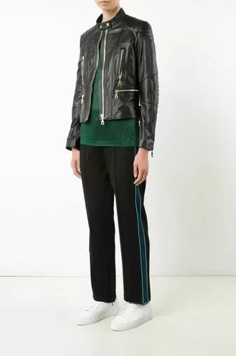 Women’s black lambskin leather jacket - 4 zip pockets detailing