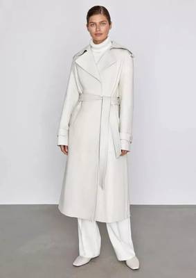 Women’s white full-length safari-inspired leather trench coat 1