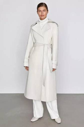 Women’s white full-length safari-inspired leather trench coat
