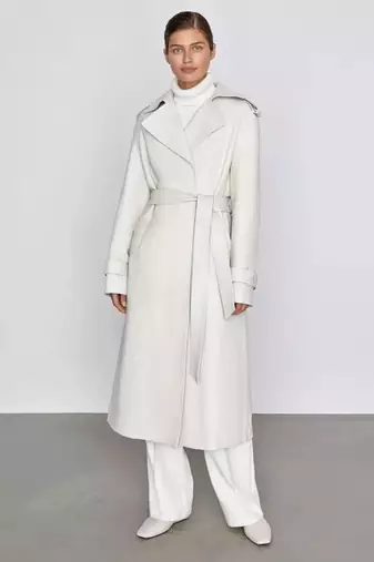 Women’s white full-length safari-inspired leather trench coat