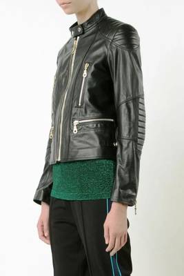 Women’s black lambskin leather jacket - 4 zip pockets detailing 3