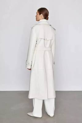 Women’s white full-length safari-inspired leather trench coat 3