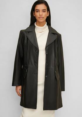 Women’s black full-length safari-inspired leather trench coat 1